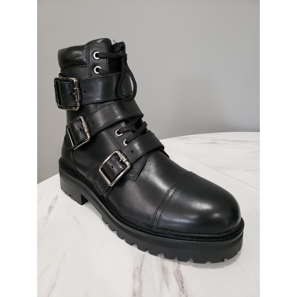 NEW NO BOX SZ 8 ALDO Men's Black Leather Combat Boots Moto GOTHIC BUCKLE STRAPS‎